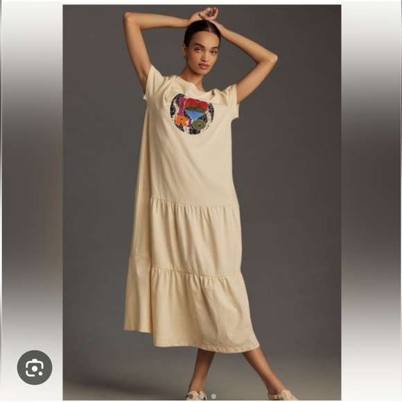 Farm Rio NWTs I Love Rio Cream Tiered Midi Dress - Picture 3 of 5